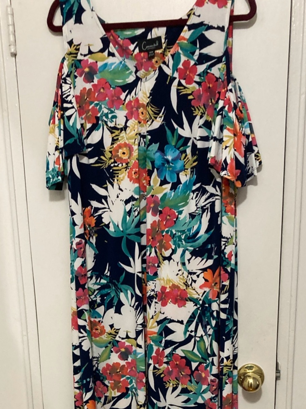 Connected Apparel Plus Size 20 Floral Maxi Dress w/side Slits and Cold Shoulder